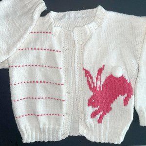 Little Girls White Bunny Sweater Handknit Cardigan